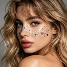 6 Sheets Realistic Brown Fake Freckles Temporary Body Sticker, Colorful Star Floral Dot Face Decals, Waterproof Face Body Stickers For Halloween, Carnival, Music Festival Makeup - Multicolor - View 5