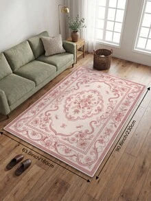 1pc Pink Floral French Cream Style Faux Wool Living Room Rug, Soft Non-Slip Wear-Resistant, Suitable For Living Room, Bedroom Holiday Decor, Office, Non-Slip Door Mat, Bathroom, Hallway, Study Area Rug. - Pink - View 16