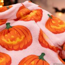 Opjoys 1pc Halloween Painted Pumpkin Print Dog Jumpsuit, Soft Healing Style Skin-Friendly Knitted Four-Legged Design Round Neck Ribbed Cuff Warm Belly Protection Anti-Shedding Pet Home Wear Spring Autumn Daily - Orange - View 4