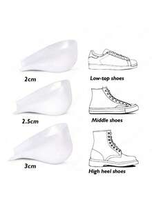 1 Pair Unisex 2/2.5/3cm Invisible Height Increasing Insoles, Silicone Wearable Flexible High Elastic Height Increasing Half Insoles Suitable For Boots And Sneakers - White - View 5