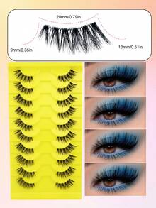 10 Pairs Fish Tail Cross 3D Invisible Stem Eye Tail Enlarged Big Eye Thick Eyelashes, Fluffy Curly Soft Lightweight Faux Mink Hair For Daily, Date, Party And Other Makeup Occasions - Black - View 4