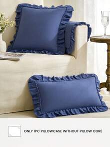 HONEYMOON 1pc Cute Ruffle Edge Pillowcase - Polyester Fabric, Romantic French Style, Ruffle Edge Cushion Cover (Pillow Insert Not Included), Envelope Closure, Wrinkle-Resistant, Machine Washable, Autumn Home Decor - Royal Blue - View 2