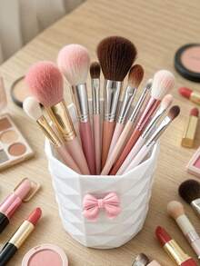 1pc Fashion Diamond Texture Bow Makeup Brush Holder - Lightweight, Suitable For Cosmetics And Bathroom Decor Countertop Storage - Multicolor - View 7