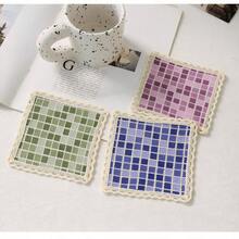 10入聚酯纖維可重複使用杯墊 10*10cm/3.9*3.9inch 波希米亞風時尚杯墊，適合咖啡、茶、野餐、露營、RV旅行，居家暖房禮、生日禮、節日禮物，廚房桌面保護墊 - 粉紫色 - 查看 5