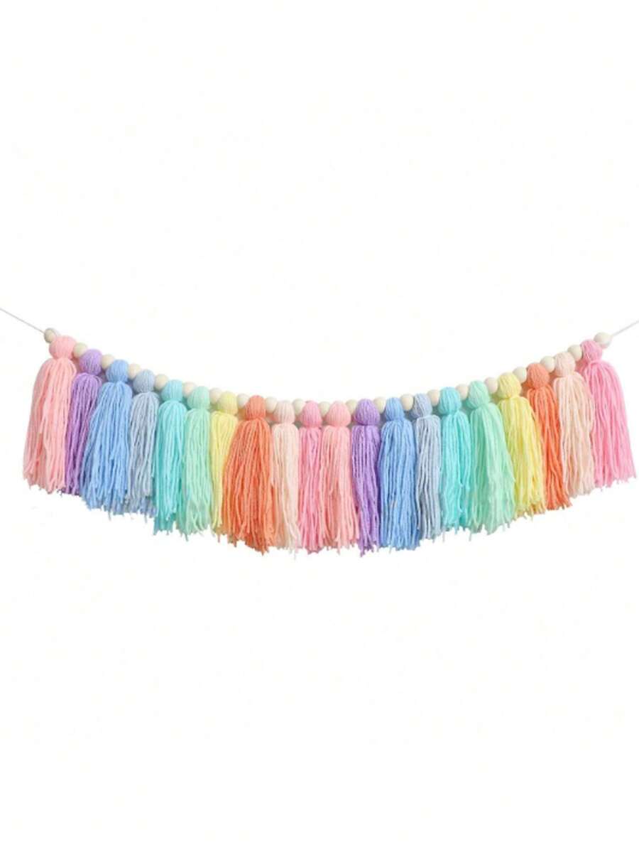 1 Set Macaron Color Yarn Tassel Garland, 1st Birthday High Chair Banner, Macaron Theme Birthday Decoration, Cake Smash Photo Props, Background Photo Props - Multicolor - View 1