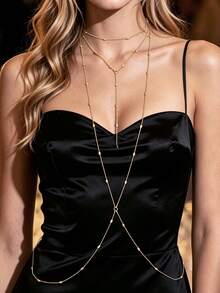 1pc Silver Long Chain Personalized Body Chain For Women Beach - Gold - View 2