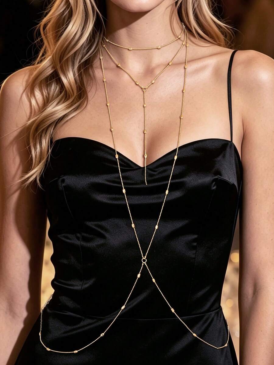 1pc Silver Long Chain Personalized Body Chain For Women Beach
