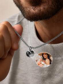 Customized Personalized Men's Valentine's Day Couple Matching Projection Photo Necklace, Necklace Can Hold Photo, Commemorative Gift For Father And Boyfriend, Also Jewelry Accessory For Halloween And Christmas - Multicolor - Style 5 - View 13