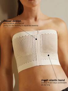 1件女款胸部壓縮背心 可調節無縫拉鍊束胸上衣 胸部束縛內衣 Les Breast Binder - 杏色 - 查看 7
