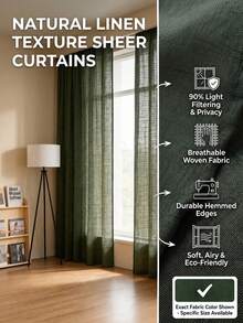 1PC, Thickened Versatile Cross-Hatch Textured Sheer Curtain, Suitable For Living Room, Bedroom, Hotel, Cafe And More - Olive Green - View 1