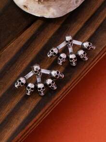 2pcs Gothic Dark Street Style Fashion Creative Fan-Shaped Skull Stud Earrings For Women, Suitable For Daily Commute, Party, Banquet, Halloween Wear - Fan-shaped Skull Stud Earrings - View 4