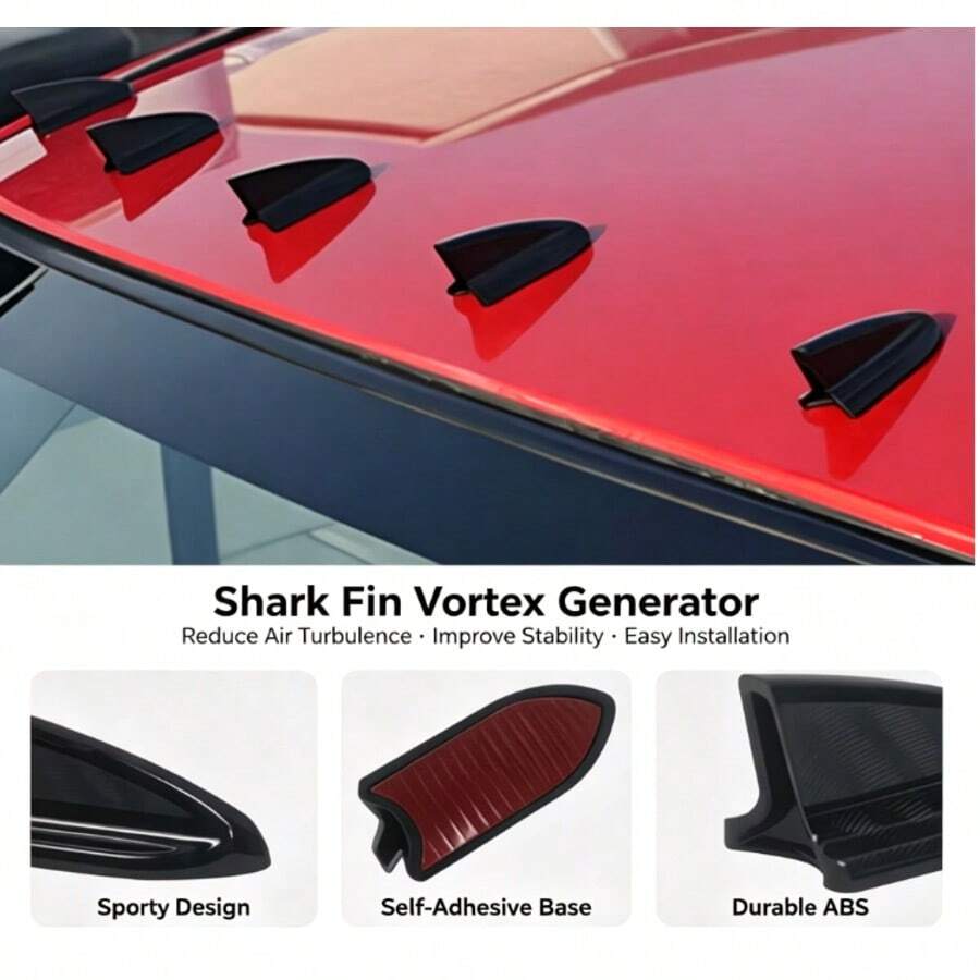 Black Shark Fin Car Antenna, Adhesive-Backed No-Drill Universal Roof Decorative Antenna, Car Exterior Modification Accessory - Black - View 1