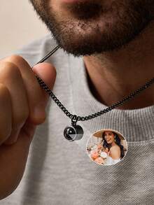 Customized Personalized Men's Valentine's Day Couple Matching Projection Photo Necklace, Necklace Can Hold Photo, Commemorative Gift For Father And Boyfriend, Also Jewelry Accessory For Halloween And Christmas - Multicolor - Style 5 - View 12
