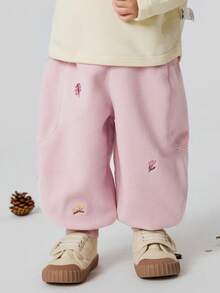 mini bala Baby Unisex Fleece Long Pants Soft Warm Autumn Trousers - Rubber Powder - View 1