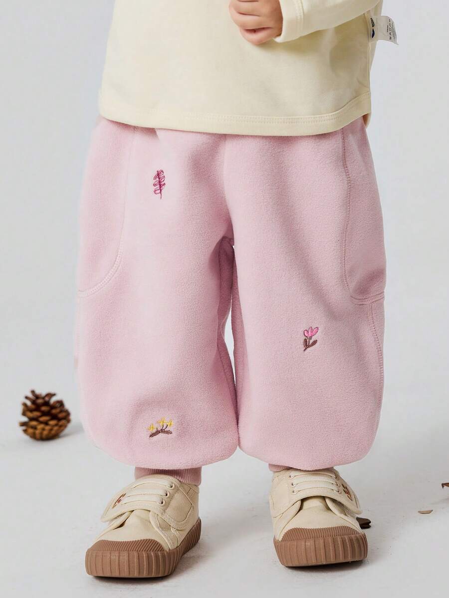 mini bala Baby Unisex Fleece Long Pants Soft Warm Autumn Trousers - Rubber Powder - View 1