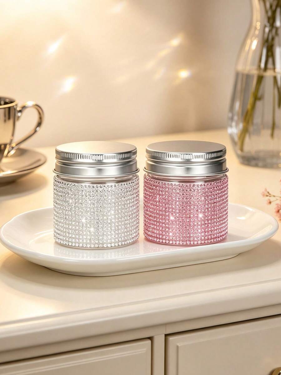 Wide Mouth Refillable Rhinestone Diamond Cosmetic Jar, Portable Shiny Cream Container, Suitable For Eye Cream, Hand Cream, Lotion, Perfect For Vanity, Bathroom And Travel, Christmas, Valentine's Day, Mother's Day Women's Gift - Multicolor - View 1
