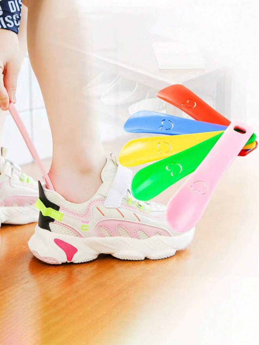 7pcs Colorful Smiling Face Portable Shoe Horns - Durable Plastic Material, Suitable For Boots And Sneakers, Protects Footwear, Washable, Home Essential - Multicolor - View 1