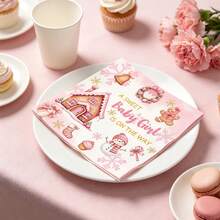 20/40/100Pcs Gingerbread House Welcome‑Arrival Paper Napkins, Pink Gingerbread‑Cottage Patterned Dinner Napkins, Table Paper Goods For Ladies' Winter Welcome Gatherings, Gender Unveiling & Sweet Holidays - View 3
