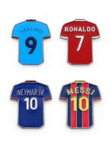 FIFA 8pcs Football Player & Jersey Brooch Set, Messi, Ronaldo, Neymar, Haaland Zinc Alloy Metal Lapel Pin Set, Suitable For Backpack, Jacket, Clothing, Bag, Football Fan Gift - Multicolor - View 9