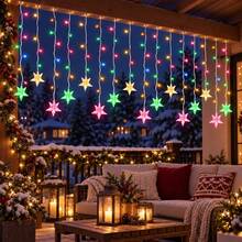 1pc 96 LED Icicle Lights Curtain String Lights Drops Star Pendants 3 Color Modes USB Powered With Remote Control 8 Modes For Home Window Decor Indoor Outdoor Christmas New Year Holiday Party Decoration - Multicolor - View 4