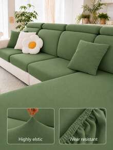 1pc Minimalist Modern Solid Color Milk Silk Elastic All-Season Sofa Cover Seat Cushion Slipcover - Green - View 5
