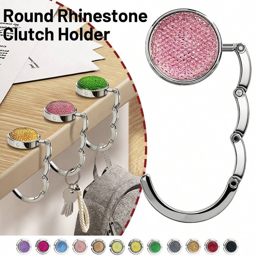 1PC Round Rhinestone Foldable Bag Hanger, Table Edge Purse Hook, Creative Portable Handbag Holder, Fashion Bag Accessory Ornament - View 1