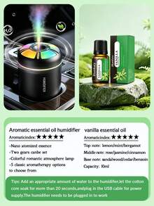 1pc 180ml Car Aromatherapy Humidifier With Colorful Gradient Ambient Light, USB Portable Power, Quiet Operation, Desktop Decor With Color Light, Car Mist Humidifier With 5 Essential Oils, Suitable For Indoor Decoration, Office And Car Use - A - View 16