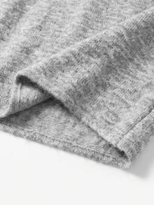 Women's Fall Winter Heather Grey Fuzzy Soft Knit Crew Neck Lantern Sleeve Mini Sweater Dress, Oversized Slouchy Casual Daily Office Commute Wear - Grey - View 9