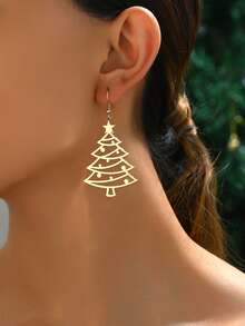 1 Pair Fashionable Creative Versatile Niche Design Hollow Christmas Tree Earrings Suitable For Women's Daily Wear - Gold - View 3
