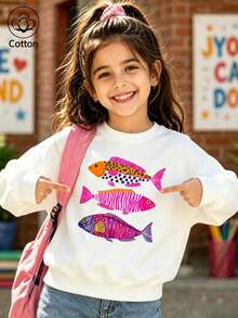 Colorful Hand-Painted Tropical Fish, Art-Style Kids' Sweatshirt - White - View 1