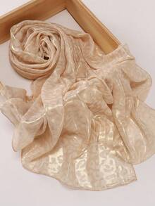 1pc Spring/Summer Casual Versatile Modest Hijab Luxury Gold Foil Leopard Print Jacquard Soft Breathable Scarf Shawl Muslim Hijab - Rice Gold #11 - View 3