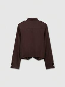 Jaket Wanita Model Napoleon Kancing Ganda Cocok untuk Musim Gugur - Coklat - View 2