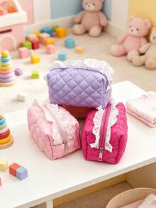 Lace Ruffle Quilted Zipper Storage Bag, Cute Organizer Pouch For Baby ...