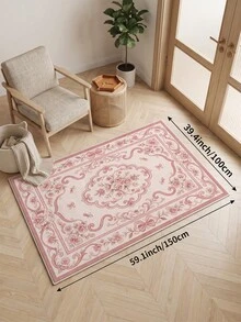 1pc Pink Floral French Cream Style Faux Wool Living Room Rug, Soft Non-Slip Wear-Resistant, Suitable For Living Room, Bedroom Holiday Decor, Office, Non-Slip Door Mat, Bathroom, Hallway, Study Area Rug. - Pink - View 13