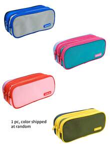 1pc Multi-Layer Multi-Compartment Color-Block Pencil Case, Minimalist Patchwork Large Capacity Canvas Stationery Bag, Multifunctional Storage Pen Box For Students (Random Color) - Multicolor - View 11