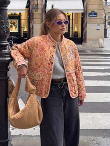 GMFP Women's Multi-Color Printed Quilted Long Sleeve Stand Collar Regular Jacket, Elegant Vintage Style, Commute & Casual, 2026 Autumn/Winter - Multicolor - View 2