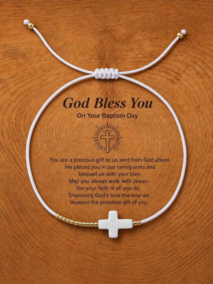 1PC Casual Style Cross Pendant Bracelet, Adjustable Bracelet, Baptism Gift, Birthday Gift - Multicolor - View 1