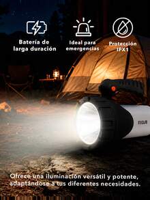 RCA Linterna LED Recargable de Alta Potencia, Lámpara de Mano Portátil para Camping y Senderismo, Reflectores de 550 lm y Luz Lateral de 300 lm, 4 Modos de Iluminación y Batería de 6,000 mAh RC-8600B - Blanco Frío - Ver 5