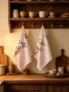 4pcs Kitchen Absorbent Towels, Made Of Polyester Material, Printed With Plaid Coffee Machine Pattern, Suitable For Kitchen, Bathroom, Ideal Choice For Housewives And Family Gatherings, High Cost-Performance Home Goods, Great For Daily Decoration And Room Decor. - Multicolor - View 8
