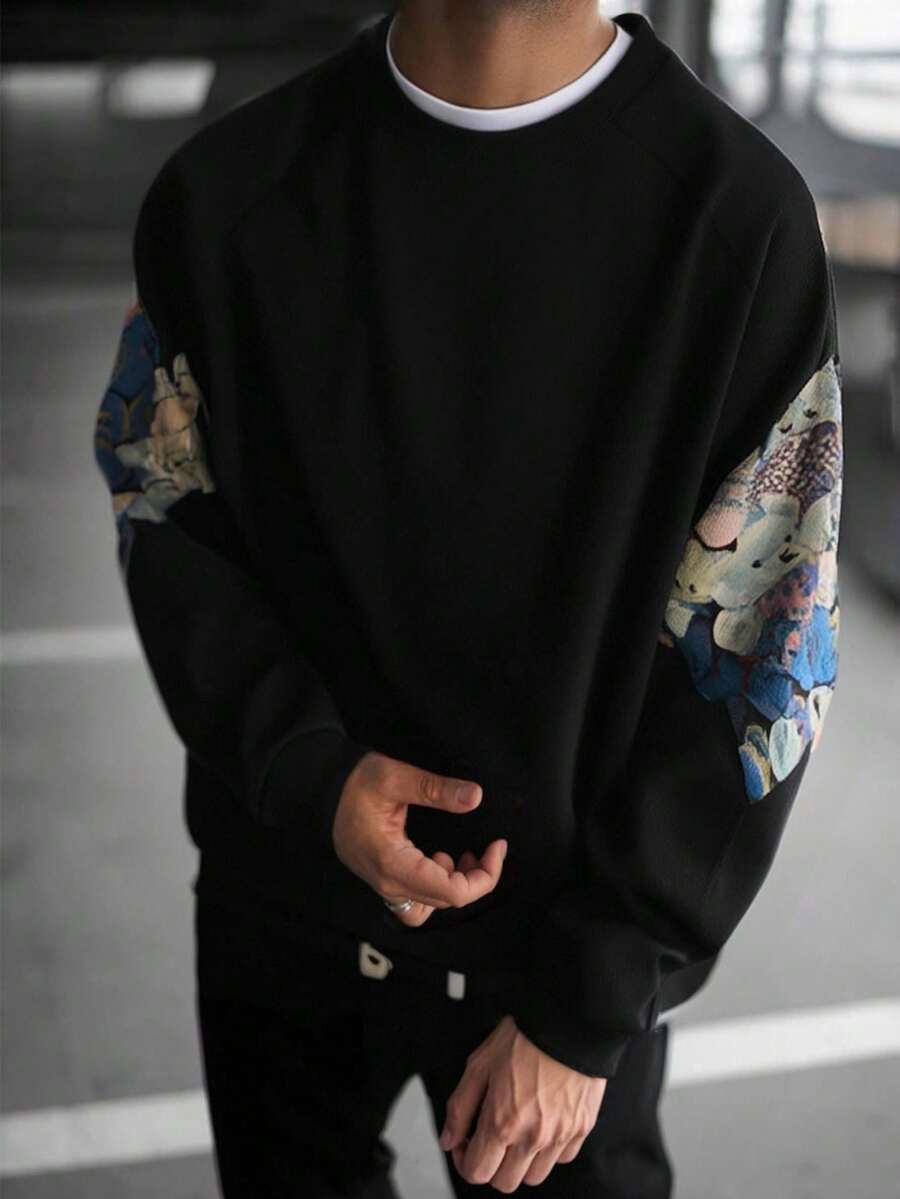 男士 Old Money 風格休閒運動寬鬆連帽衛衣 - 黑色 - 查看 1