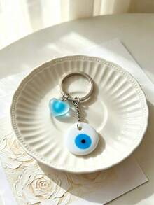 1pc Evil Eye Vintage Blue Eye Keychain, Heart-Shaped Frosted Blue Eye Bohemian Style New Bag Charm For Women, Key Chain Pendant For Men - Multicolor - View 10