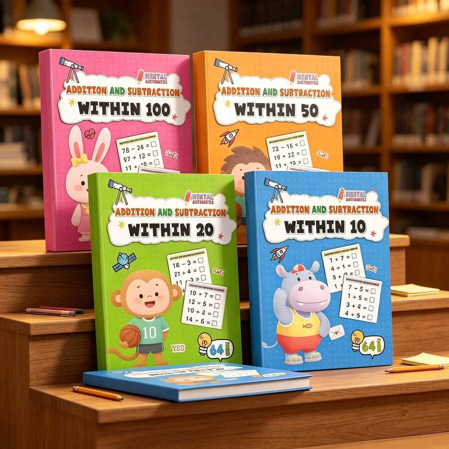 1Book Addition And Subtraction Math Workbook Set, Within 10/20/50/100, Kids Mental Arithmetic Practice Books For Early Math Learning