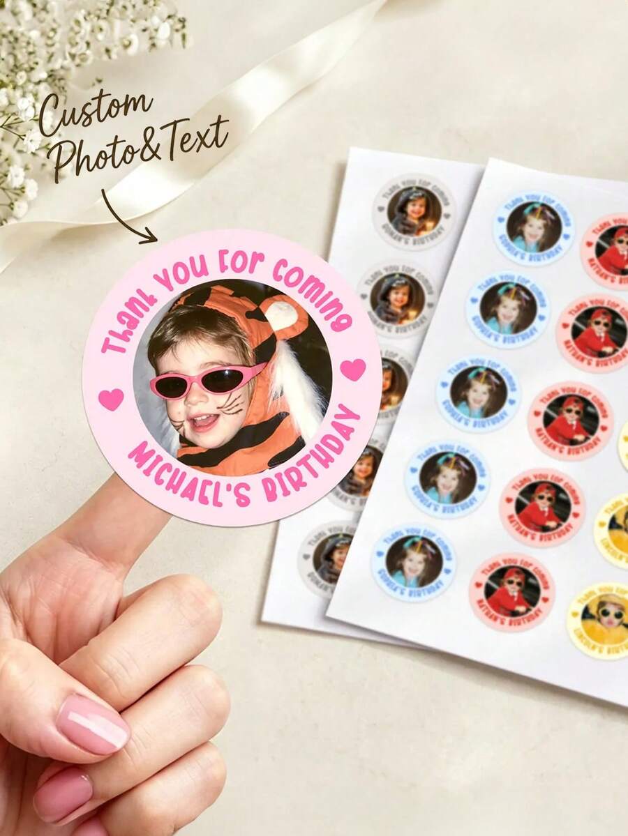 Custom Photo Text Birthday Sticker,Personalized Thank You For Coming Party Sticker,Kids Birthday Goodie Bag Sticker,Party Favor,Birthday Keepsake Gift - Multicolor - View 1