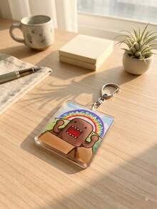 1pc/6pcs Domo Fun Pop Art Graphic Aesthetic Acrylic Keychains, Featuring "BOOM!!!" Explosion Expression Close-Up, Cardboard Box & Rainbow "IMAGINATION", "NATIONAL DOUGHNUT DAY" With Donut Head, And Riding Green T-Rex - Multicolor - View 10