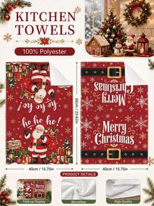 2pcs Christmas Red Santa Claus Kitchen Towels, Soft Polyester Dish Cloths, Suitable For Kitchen Decor, Kitchen Cleaning, Holiday Party Decoration, Kitchen & Bathroom Supplies, Home Essentials, Home Decor, Housewarming Gift - Multicolor - View 4
