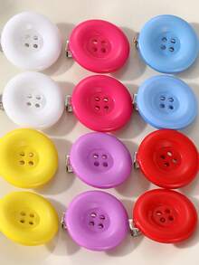 6pcs/12pcs Women's Candy Color Large Round Button Hair Clips, Millennium Cute Dopamine Bright Color Single Button Side Clips, Sweet Girl Bangs Hair Accessories, Suitable For Versatile Daily Broken Bangs Hairstyle - Multicolor - View 7