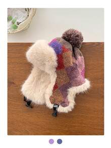 Colorful Fuzzy Knit Earflap Hat For Women, Warm Thickened Winter Fashion Trapper Hat, Retro Alaskan Style Fluffy Earmuff Cap - Multicolor - View 4