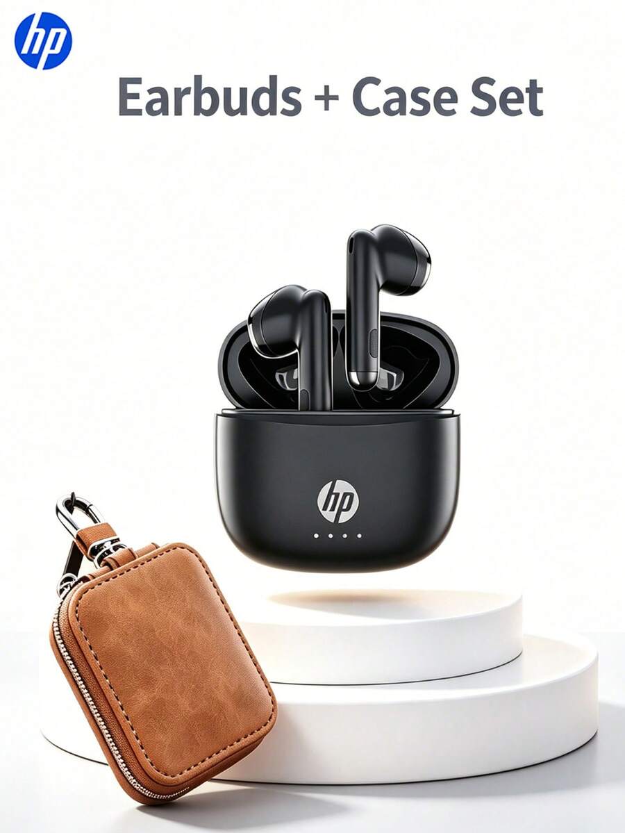 Back To School Gift--HP H10JSE Wireless Bluetooth Earbuds, Compatible With Apple, Android And Other Devices, Wireless Earbuds (Includes Charging Case With Brown Storage Bag), Bluetooth 5.4, IPX4 Waterproof, 30 Hours Battery Life, Built-In Microphone