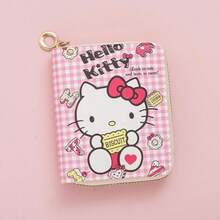 Mesuca Cute PU Leather Mini Zipper Wallet, Kawaii Cartoon Print, Pink Multi Rectangular Purse Coin Card Holder, Girls Birthday Gift For Daily Use - Multicolor - View 4
