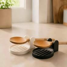 1pc Kitchen Utensil Rest, Round Drainable Spoon Holder With Dual Curved Ear Support, Collects Excess Soup Liquid, Countertop Cookware Organizer For Home Cooking, Ideal Housewarming Gift - Multicolor - View 4